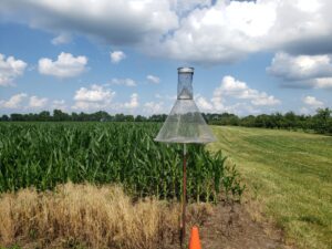 Figure 2. Harstack Trap used to monitor Corn earworm adult activity. Photo by John Obermeyer.