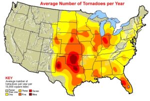 Figure 1. Average number of tornadoes per year. Source: University Corporation for Atmospheric Research.
