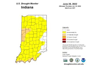 U.S. Drought Monitor for Indiana as of June 28, 2022.