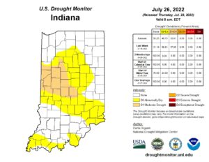 U.S. Drought Monitor for Indiana as of July 26, 2022.