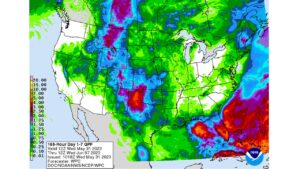 Figure 7. NWS Weather Prediction Center 7-day quantitative precipitation forecast for the continental United States, valid May 31-June 7, 2023.