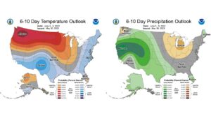 Figure 8. The CPC’s 6–10-day temperature and precipitation outlooks, valid for June 5 through June 9, 2023.