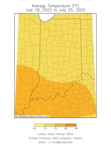 Figure 1. Average temperatures in the 70s correlate to high temperatures in the 80s and 90s across the state, with minimums in the 60s and 70s.
