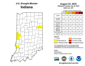 Figure 3. August 22, 2023, US Drought Monitor. The US Drought Monitor is released every Thursday morning by 8:30 AM.