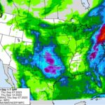 Seven-day total precipitation forecasted for the period from September 7-14, 2023. The small amount forecasted for Indiana is likely to fall around September 12-13.