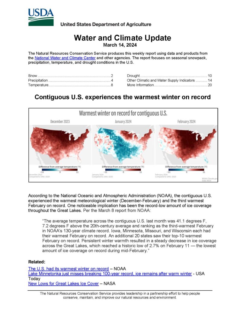 USDA Water and Climate Update-March 14, 2024