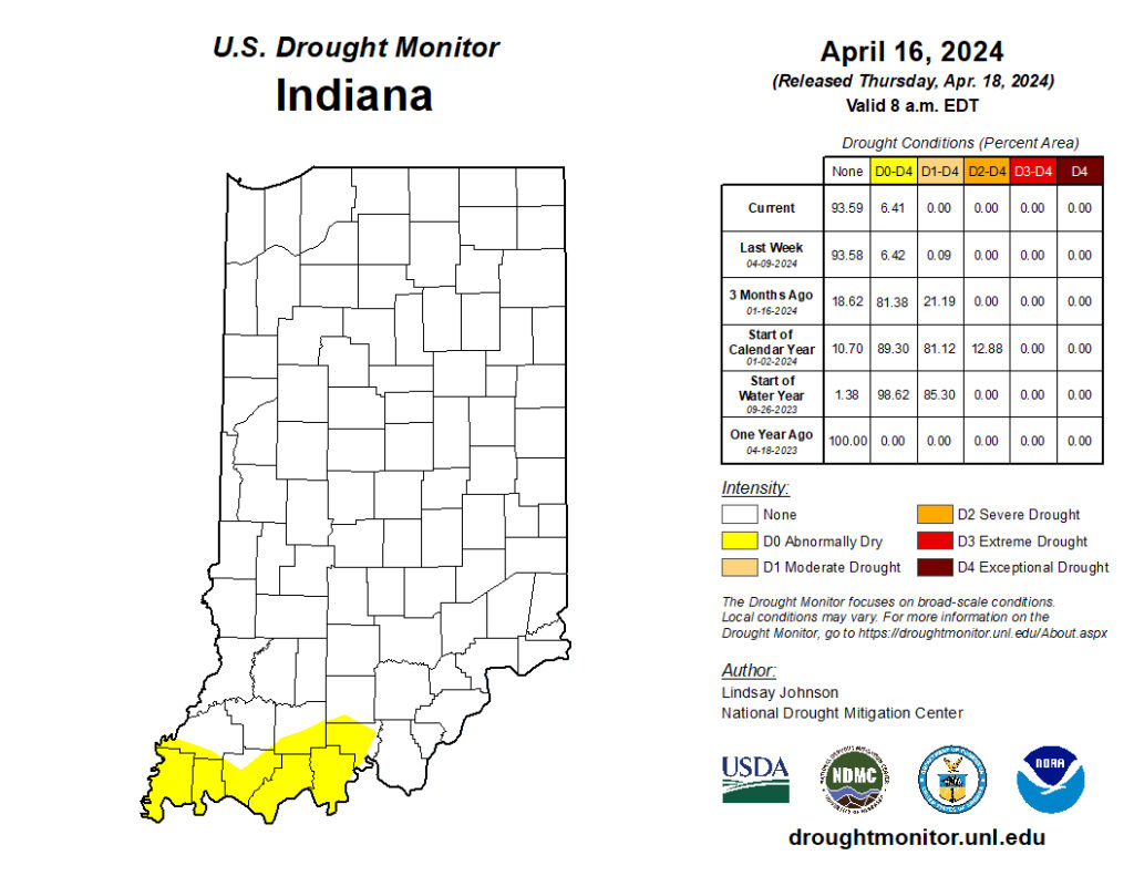 Figure 1. U.S. Drought Monitor conditions for data collected through Tuesday, April 16, 2024.