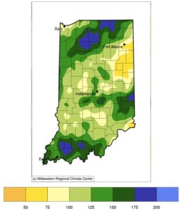 Figure 1. July 2024 precipitation presented as the percentage of normal (1991-2020 base period). 