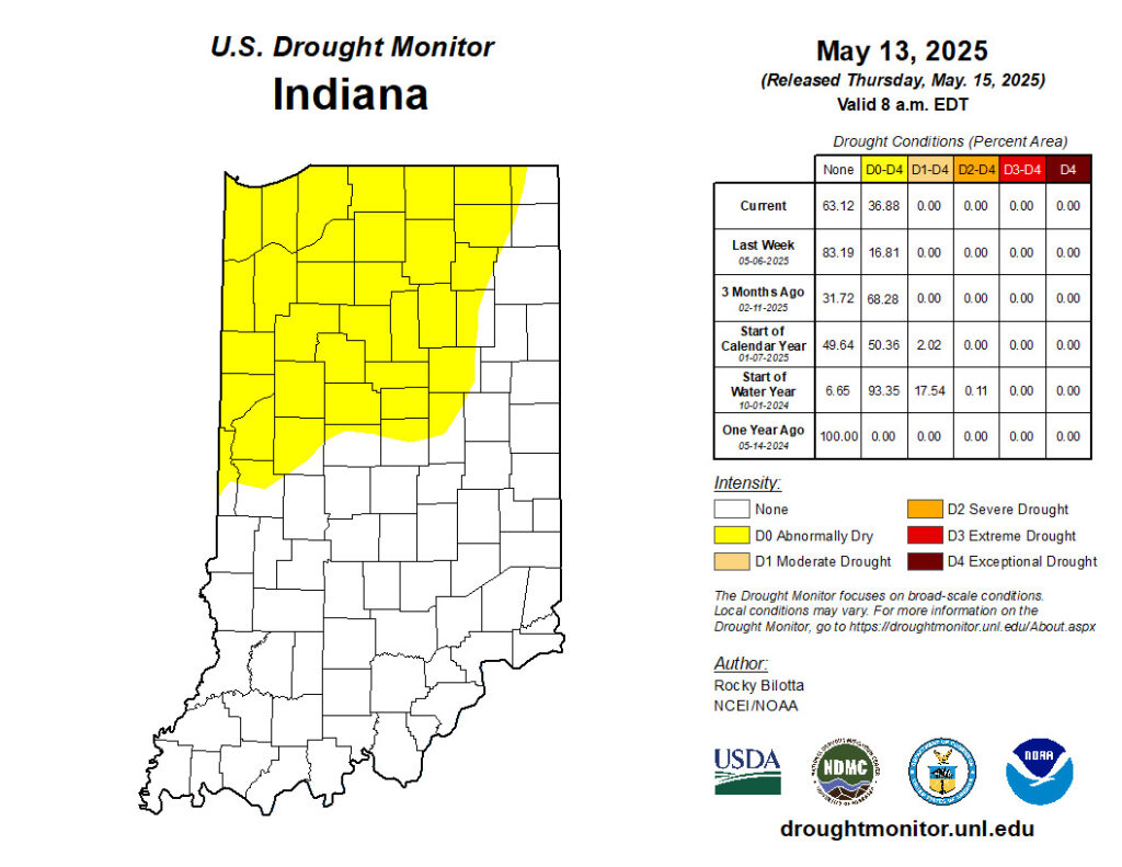 Figure 2. U.S. Drought Monitor status for conditions as of Tuesday, May 13, 2025