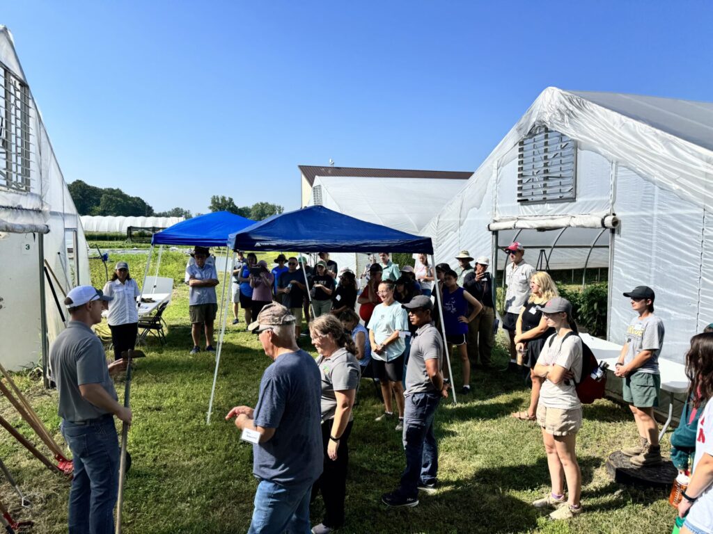 Figure 2. Stephen Meyers discuss different options for weed management (Photo by Petrus Langenhoven).