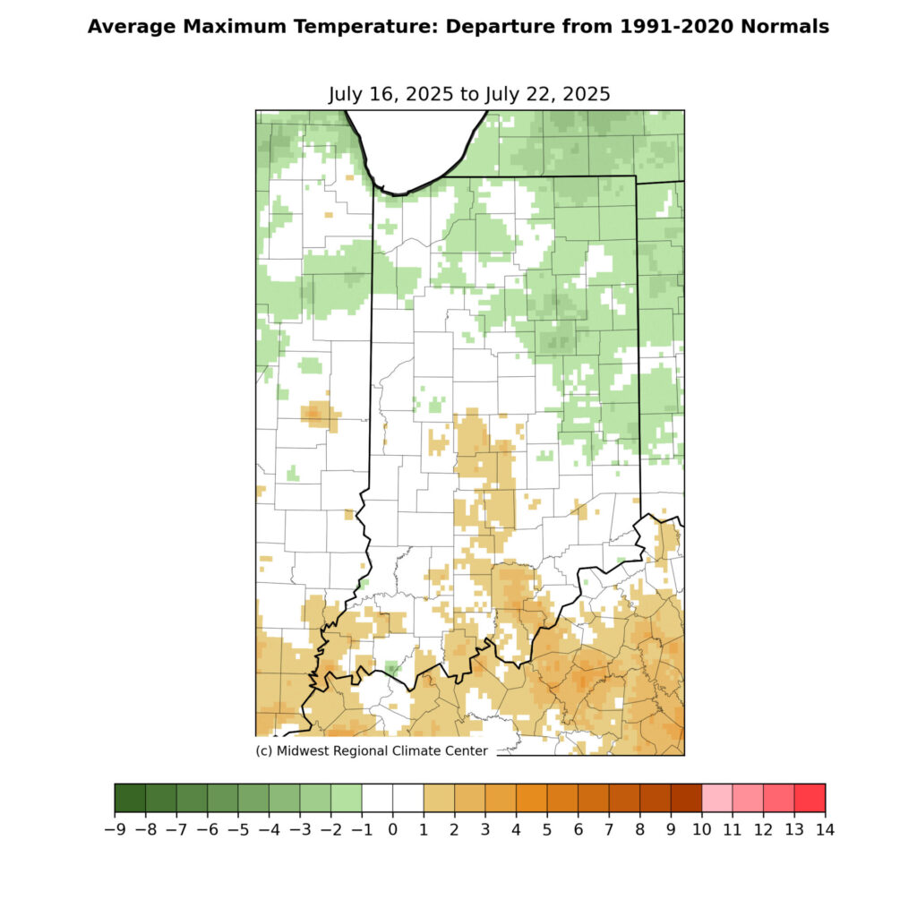 Figure 2. July 16-22 Max Temperature departure from the 1991-2020 normal.