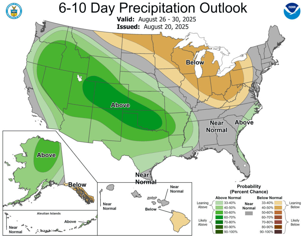 Figure 2. The CPC indicates a likely chance of below normal precipitation across the Midwest.
